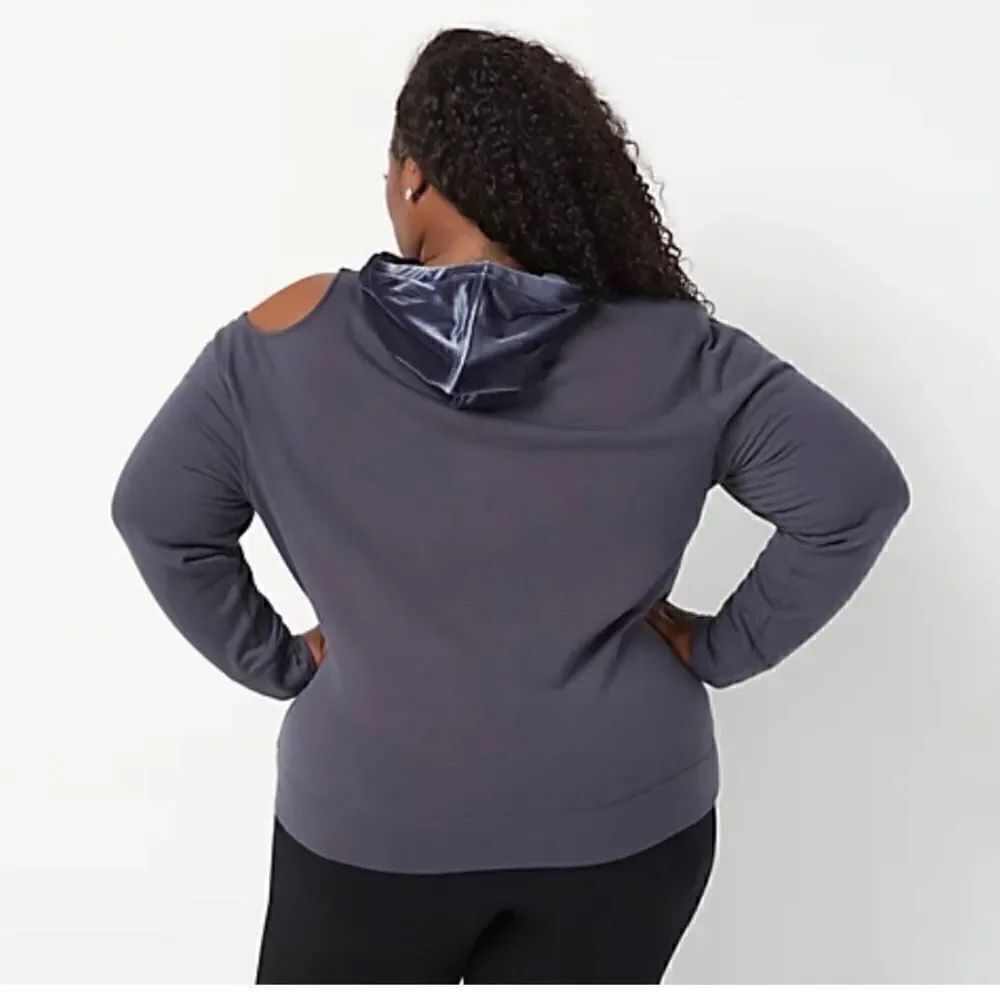 NWOT All Worthy Hunter McGrady Mixed Media Velvet Hoodie - Picture 2 of 13